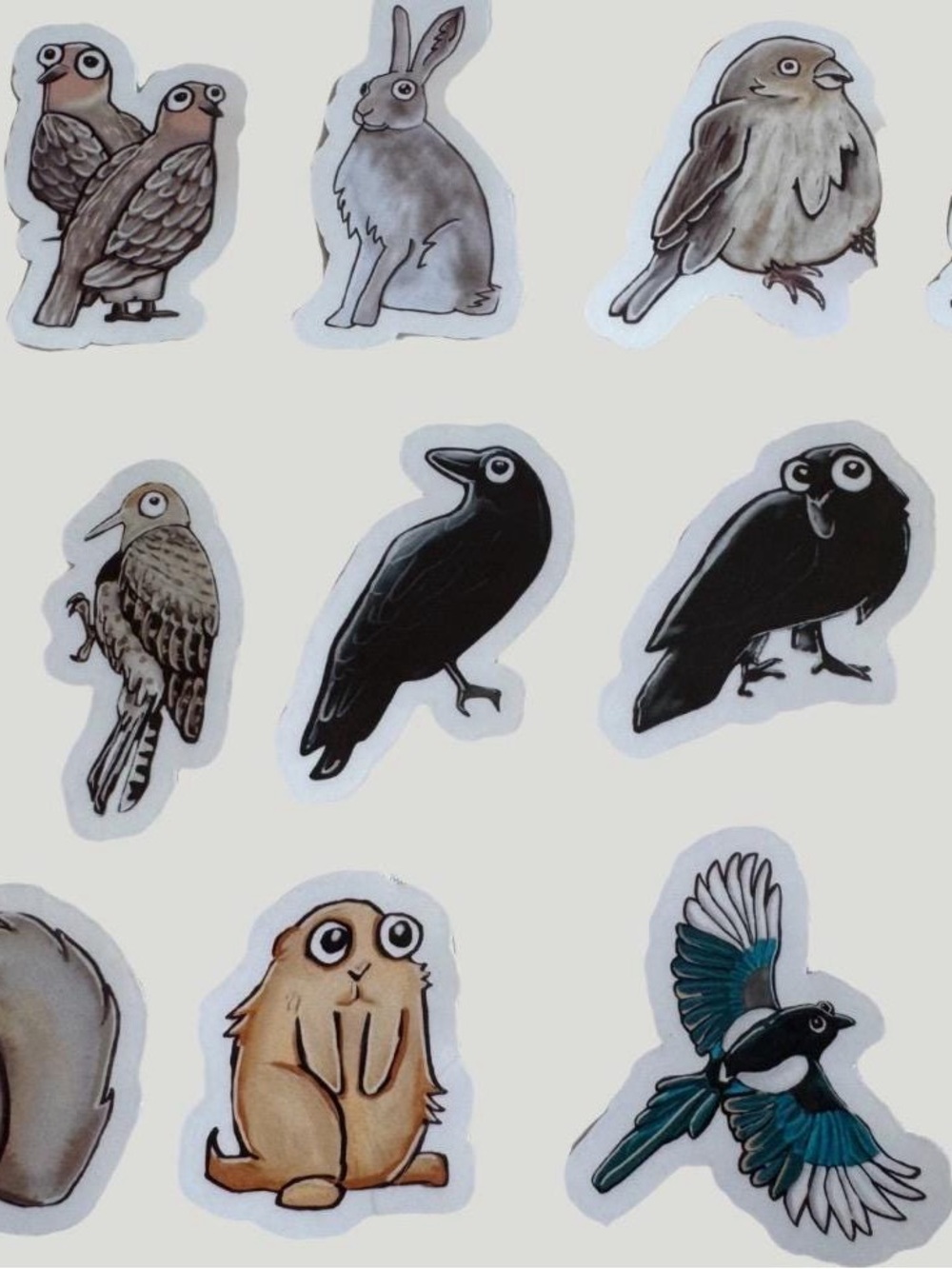 Bird & Wildlife Cartoon Stickers - Neutral, Black, Brown Colors